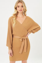 Load image into Gallery viewer, Off Shoulder Wrap Belted Ribbed Knit Dress
