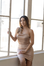 Load image into Gallery viewer, Satin Champagne Ruched Dress
