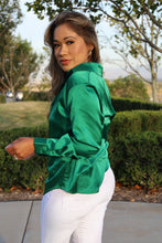 Load image into Gallery viewer, Emerald Green Satin Button Down W/Bralette
