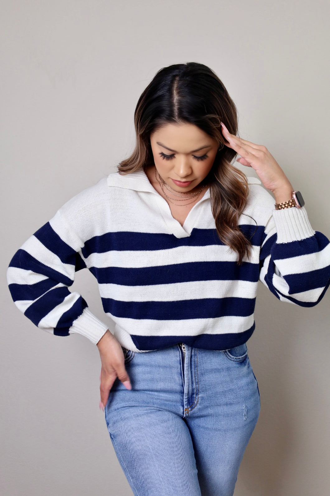 Navy Striped Pull Over